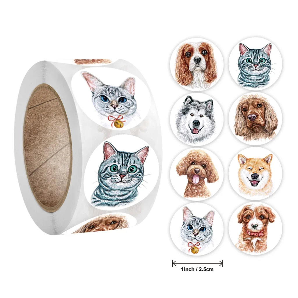 Pegatinas de 500 Uds./rollo de pegatinas de recompensa para profesores, pegatinas divertidas de motivación para perros y gatos para profesores de escuela, pegatinas de papelería para estudiantes para niños