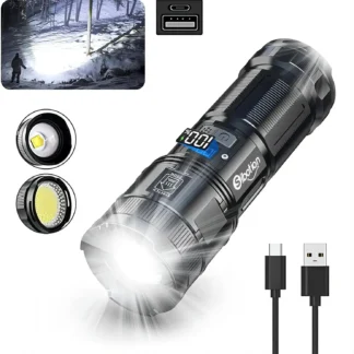 Linterna táctica recargable, 120000 lúmenes superbrillante con luz de trabajo COB, alta potencia para emergencias de senderismo y acampada