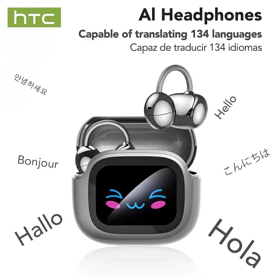 HTC NE32 AI traductor auriculares inalámbricos OWS Clip de oreja auriculares Bluetooth 6,0 LCD pantalla táctil reducción de ruido auriculares deportivos