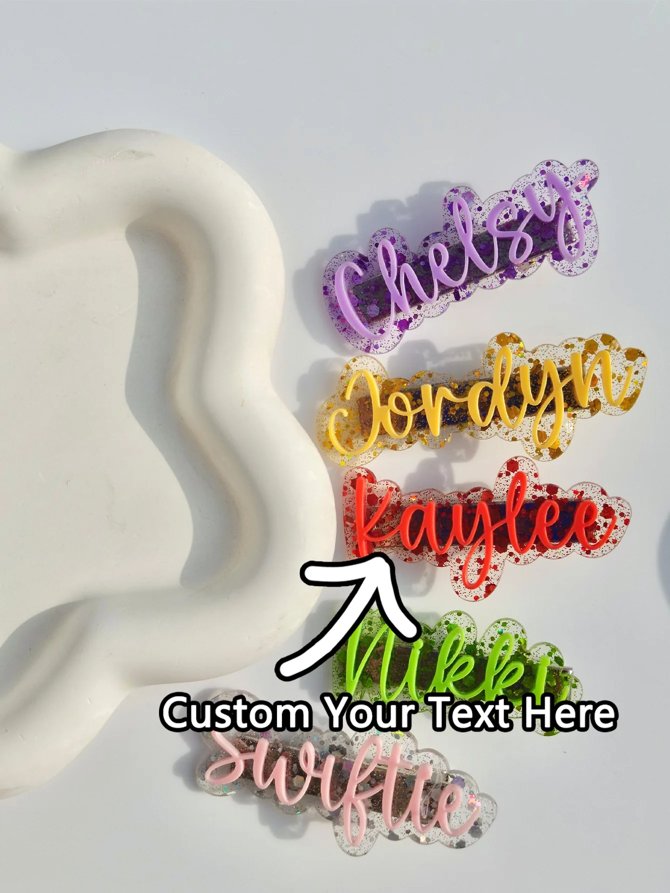 1 pinza para el pelo personalizada: nombre grabado con láser PMMA personalizado, lindos regalos únicos para adolescentes