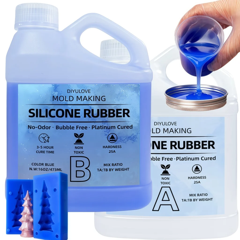 Caucho de silicona de alto rendimiento de 32oz, no tóxico para hacer moldes, cera de resina de fundición, jabón y proyectos de bricolaje, mezcla fácil 1:1 duradera
