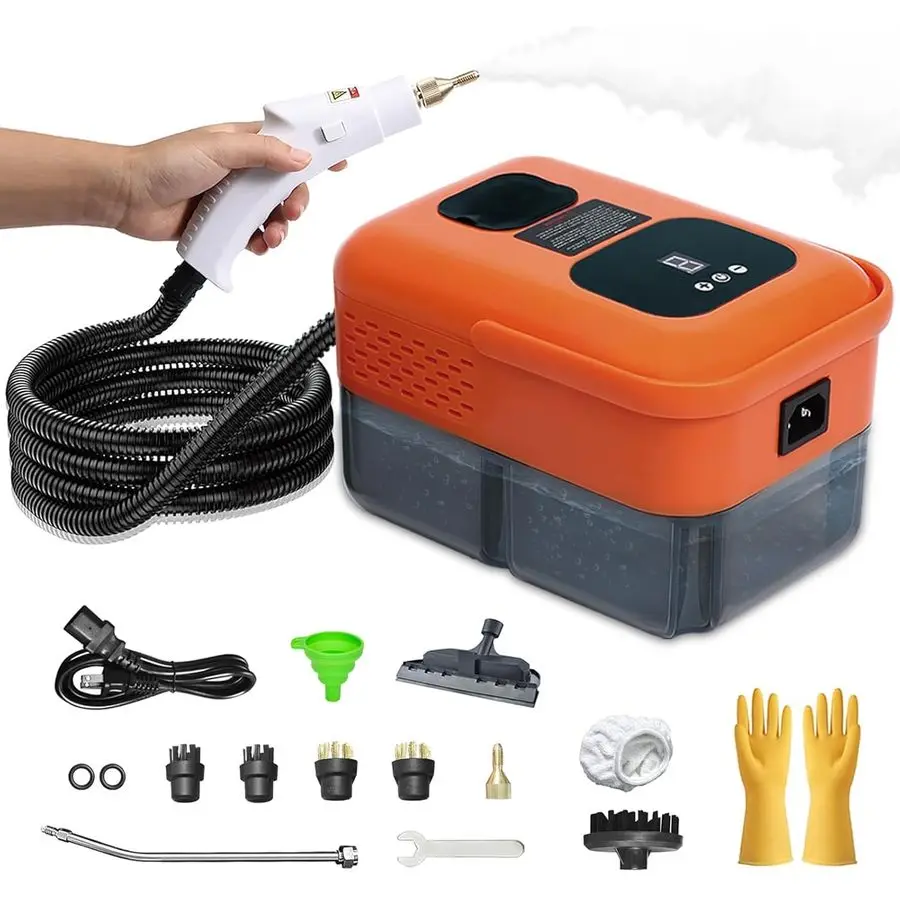 Limpiador a vapor de mano de servicio, vaporizador presurizado con control de 9 engranajes para limpieza con 14 accesorios, limpieza a vapor multiusos para