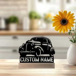 Estatua de Metal con nombre personalizado de sedán Simple, estatua de Metal con Base de madera, adorno de hierro, escultura de estaño, artesanía con Base de madera, 1 ud.