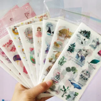 6 hojas/juegos de varias selecciones gato mariposa planta chica estilo japonés pegatinas creativas papelería decoración para álbum de recortes
