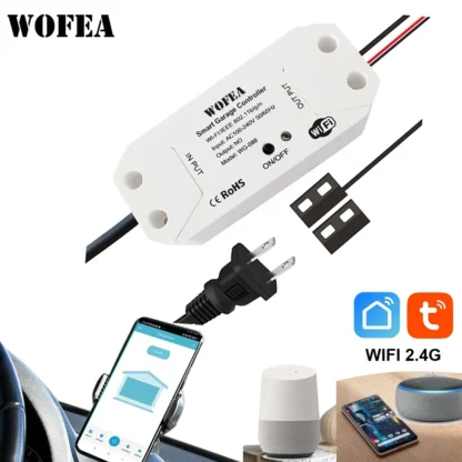 Abridor de puerta de garaje WiFi inteligente con Control remoto de teléfono móvil compatible con Alexa Google Home No requiere puerta de enlace aplicación Tuya Smart Life