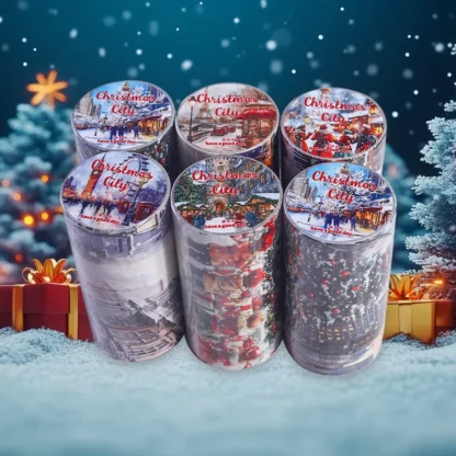 1 rollo/2 rollos de cinta Washi de fondo de gran tamaño de la serie Christmas City, 6 estilos, perfecto para suministros de Collage de decoración