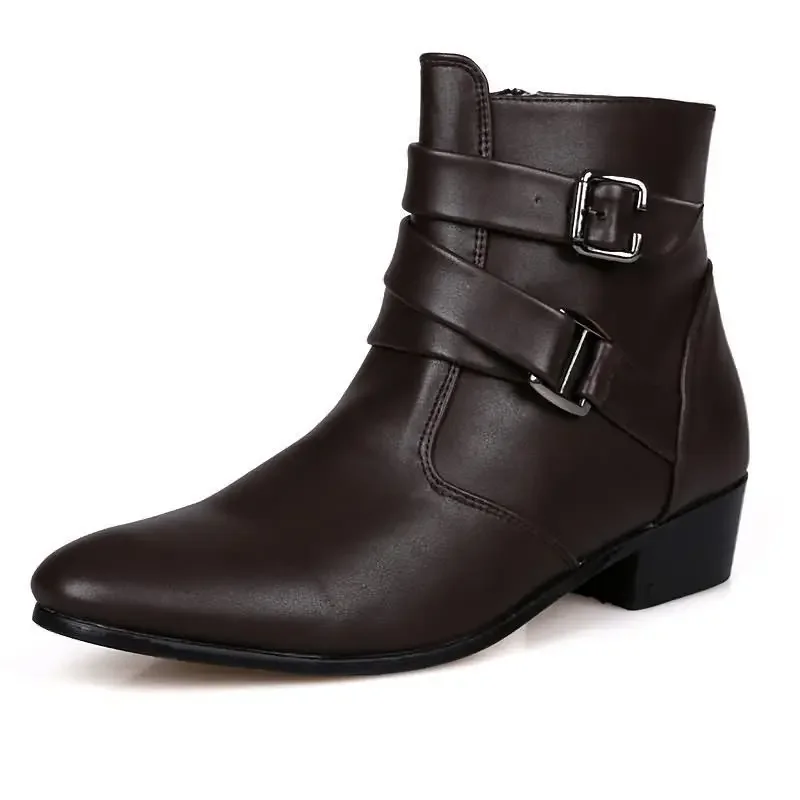 Botas de marca para hombre, botas Chelsea de estilo británico de diseñador para hombre, zapatos formales con correa y hebilla alta, botas de moto para hombre de alta calidad