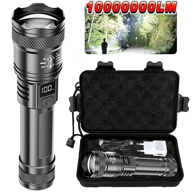 TY-908M linterna Led 2000LM tipo C linterna táctica recargable con pantalla luz impermeable para Camping pesca emergencia