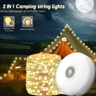 Luz de camping 4 en 1 con cadena de luces, linterna LED, 8 modos, 360 ° Iluminación, Power Bank, Halloween, Navidad, Año Nuevo, Camping, Al aire libre