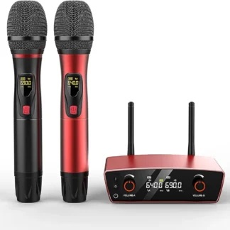 Micrófonos inalámbricos duales para Karaoke, UHF, alcance de 275 pies, escaneo automático, micrófonos dinámicos portátiles