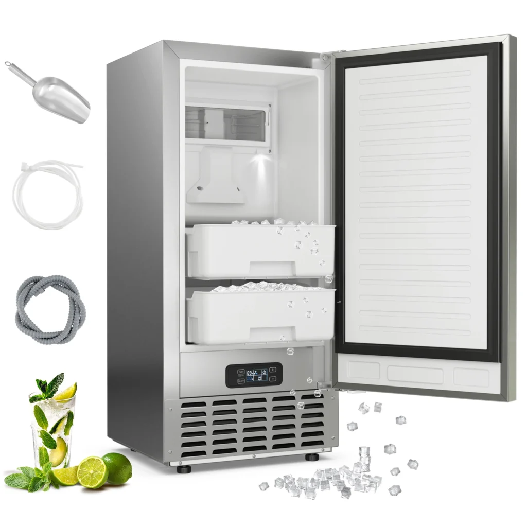 Máquina de hielo bajo el mostrador Nugget con autolimpiante, 80 libras/día, temporizador 24 horas, control LCD