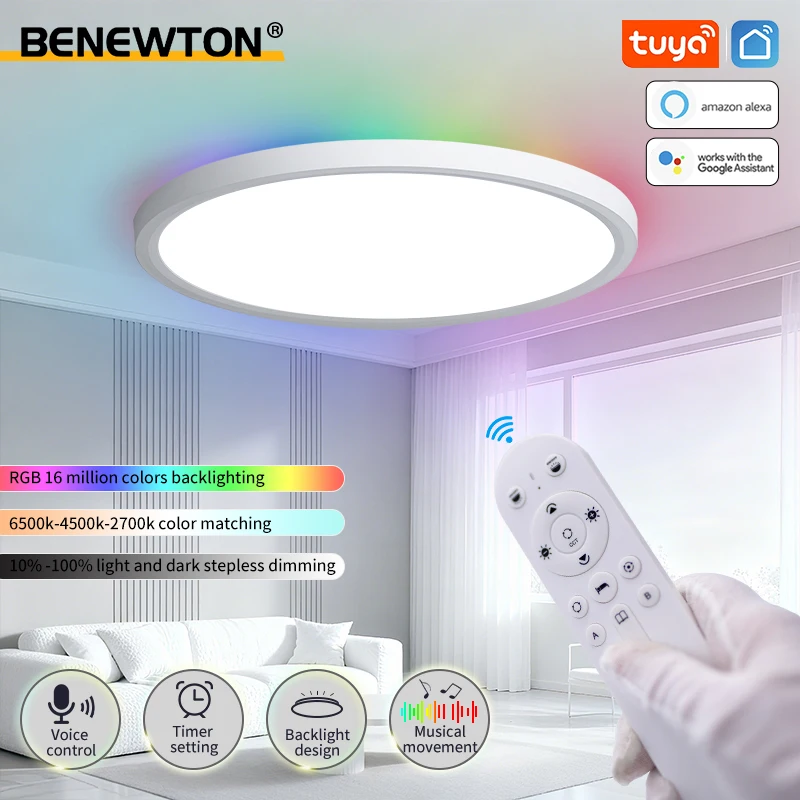 Lámpara de techo TUYA RGB, luz que fluye, 36-28W, 220V, regulable con aplicación Alexa, Control remoto por voz, luz de techo inteligente WiFi para el hogar