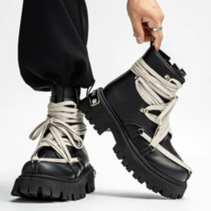 Botines de plataforma para hombre, zapatos con diseño de correa personalizado a la moda, botas de moto de alta calidad, zapatos informales con cremallera para exteriores