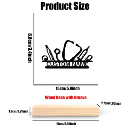 1 pieza nuevo instrumento médico nombre personalizable decoración de madera hecha a mano con elegante letras cursivas