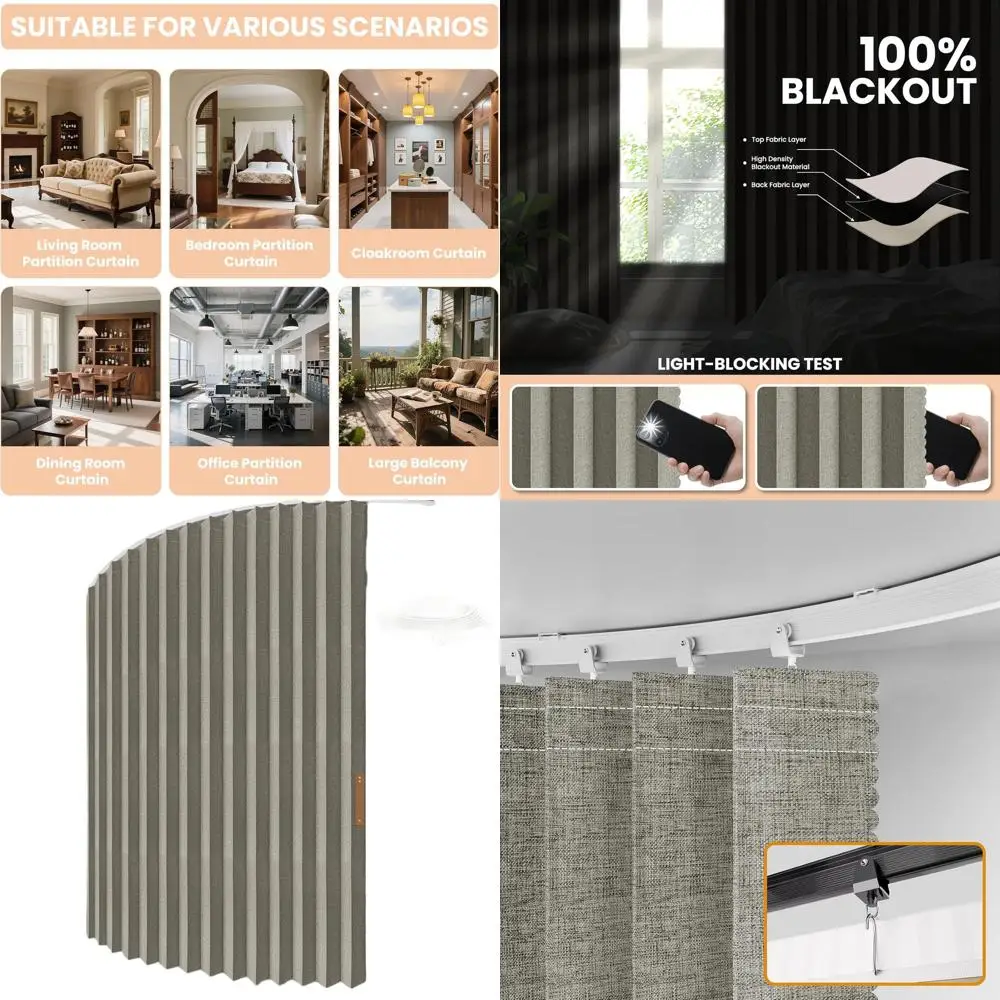 Partición plegable gris 180W x 108L con riel de techo - Cortina divisora de habitación de fácil instalación