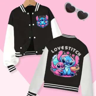 Chaqueta de béisbol de tendencia de moda de Disney, adecuada para deportes diarios y ropa casual, estampada con lindo patrón de Stitch, bonito regalo.