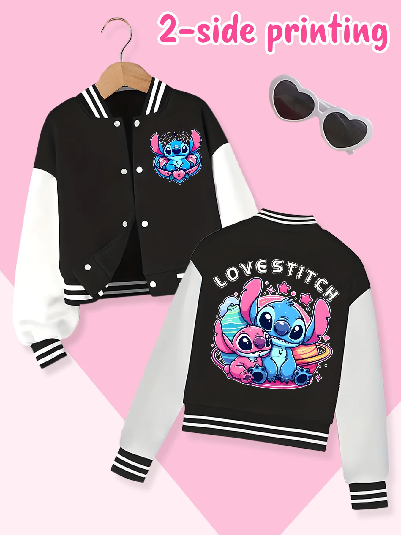 Chaqueta de béisbol de tendencia de moda de Disney, adecuada para deportes diarios y ropa casual, estampada con lindo patrón de Stitch, bonito regalo.