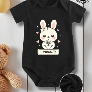 Traje unisex para gatear para bebé Virgo Lovely Bunny, mono de algodón puro para el cuidado de la piel, mono negro para todas las estaciones 190GSM