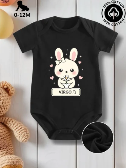 Traje unisex para gatear para bebé Virgo Lovely Bunny, mono de algodón puro para el cuidado de la piel, mono negro para todas las estaciones 190GSM