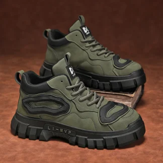 Botas amarillas grandes de estilo americano para hombres: botas de trabajo de suela gruesa de caña media de otoño, botas de trabajo de suela suave de cuero genuino para hombres, R