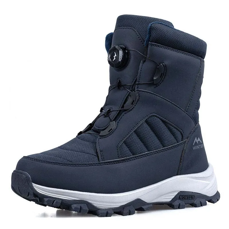 Botas de nieve para Hombre, Botas de invierno de terciopelo grueso, diseño de hebilla giratoria, Botas a media pantorrilla, zapatos cálidos de algodón de felpa para Hombre, Botas para Hombre