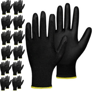 5 pares de guantes de nailon PU con revestimiento, guantes duraderos, revestimiento elástico de palma completa, suministros de reparación automotriz para carpintería, Color de borde de bloqueo