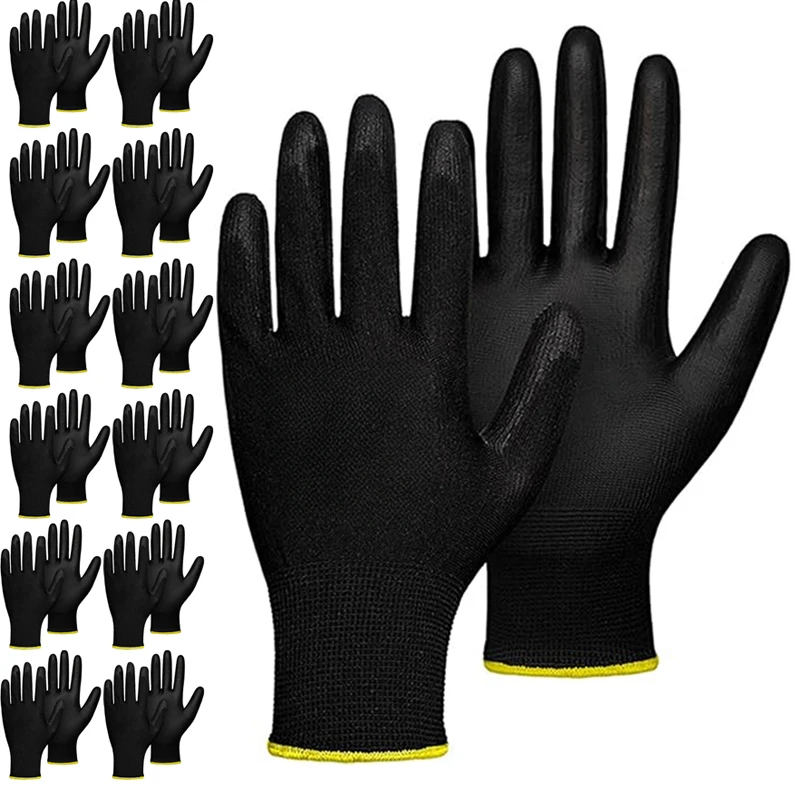 5 pares de guantes de nailon PU con revestimiento, guantes duraderos, revestimiento elástico de palma completa, suministros de reparación automotriz para carpintería, Color de borde de bloqueo