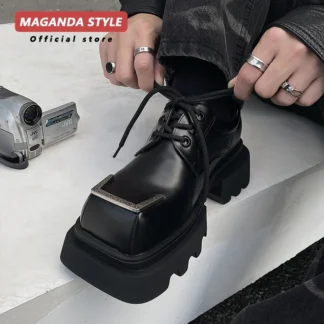 Zapatos de cuero con punta cuadrada de diseño Original para hombre, zapatos derby con punta grande y nicho de metal oscuro a la moda, para ir al trabajo y ocio