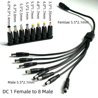 Cable CC divisor de 1 a 8 con 8 Uds. Diferentes conectores CC 5,5*2,1mm DC 12V 1 hembra 8 macho Cable de alimentación extensible