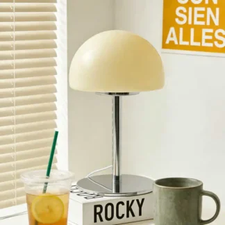 Lámpara de mesa de cristal Vintage minimalista Bauhaus crema de mediados de siglo, lámpara ambiental decorativa de cabecera de alta estética para sala de estar y dormitorio