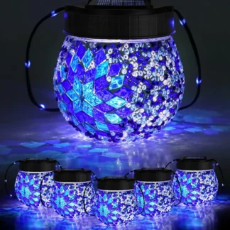 Paquete de 6 linternas solares colgantes, luces exteriores impermeables para jardín, patio y decoración navideña