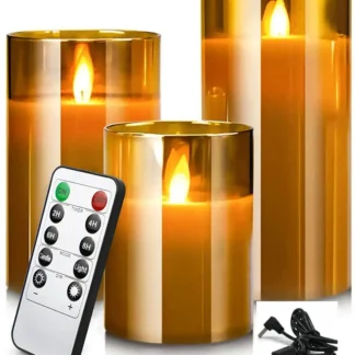 Juego de velas LED sin llama recargable por USB, mecha móvil parpadeante, parafina, cera Real, control remoto con luces de vidrio con temporizador
