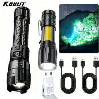 Linterna LED de alta potencia de 1000LM, batería integrada, recargable por USB, luz fuerte, linterna táctica para acampar al aire libre y senderismo