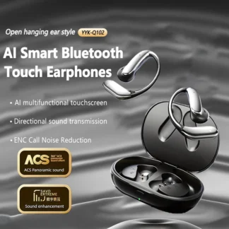 Q102 AI traducción Bluetooth 5,4 auriculares con gancho para la oreja auriculares inalámbricos estéreo impermeables IPX5 auriculares pantalla Larga modo de reposo