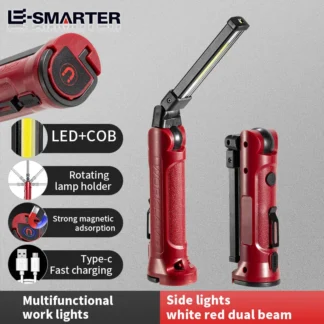 Luz LED de trabajo COB, linterna plegable recargable para acampar al aire libre, iluminación de reparación de automóviles, lámparas portátiles con gancho magnético para colgar