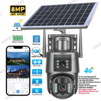 4K 8MP Eseecloud WiFi inalámbrico/4G tarjeta Sim lente Dual visión nocturna cámara de seguridad CCTV para exteriores con energía Solar