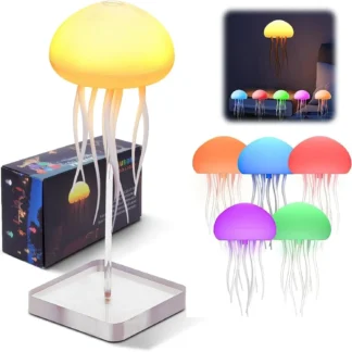 Lámpara de mesa de medusas moderna, recargable por USB, ajustable, RGB, luz LED nocturna de medusas que cambia de Color con Base para decoración de habitación