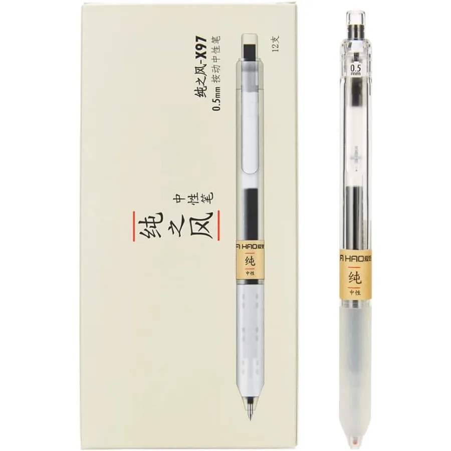 Bolígrafos de tinta de gel retráctiles X97, punta fina de 0,5 mm, color negro, paquete de 12