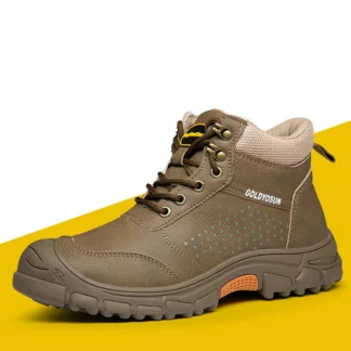 Estilo británico hombres moda cubiertas de punta de acero botas de trabajo zapatos de seguridad de cuero suave al aire libre trabajador tobillo botas calzado seguro hombre
