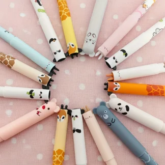 Paquete de 10 bolígrafos borrables con diseños aleatorios, tinta azul, bolígrafos borrables de oso lindo, bolígrafos de gel borrables de animales, bolígrafos borrables termosensibles específicos para estudiantes de dibujos animados, papelería con escritura suave