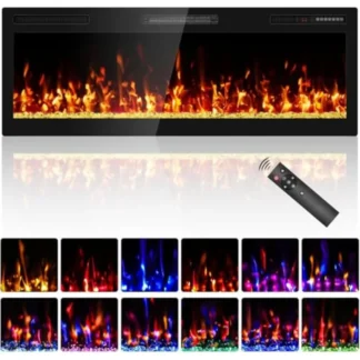 Chimenea eléctrica lineal de bisel estrecho 50 con certificación ETL para instalación empotrada o de montaje en pared con efecto de llama HD