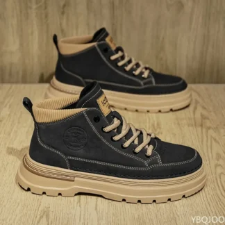 Nuevos zapatos informales retro transpirables para primavera y otoño para hombre, zapatos negros altos antideslizantes resistentes al desgaste, zapatos sencillos y cómodos para hombre