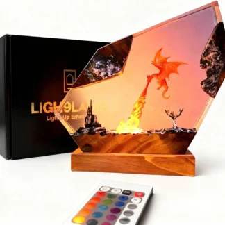 Lámpara de resina Fantasy Dragon con LED de 16 colores, luz nocturna alimentada por USB con base de madera y control remoto, regalo hecho a mano para vacaciones