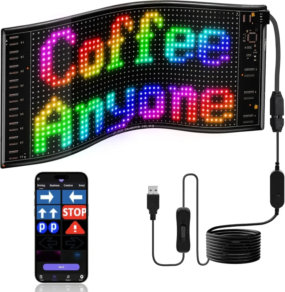 Panel LED de píxeles de matriz DIY, pantalla Led, ojo de camión, letrero de coche, animación, Control por aplicación Bluetooth, pantalla Flexible programable