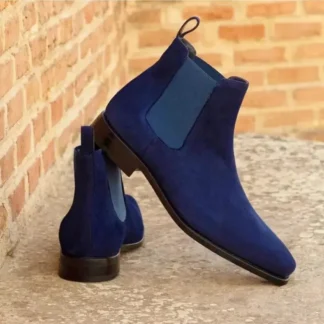 Botas Chelsea para Hombre, ante sintético azul, moda clásica, negocios, informales, botas cortas hasta el tobillo, Zapatos De Seguridad para Hombre