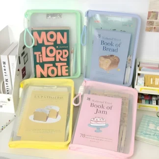 Estuche para carpetas de archivos portátil, bolsas organizadoras de almacenamiento con mango transparente, bolsa para archivos con cremallera A4, suministros de soporte de papelería de Color caramelo