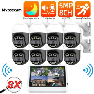 ICSEE 8X Zoom 4K WiFi PTZ IP Camera Kit 8CH 5MP 7 "Monitor de pantalla LCD NVR Kit cámara CCTV inalámbrica sistema de videovigilancia