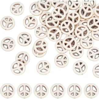 1 caja de 100 Uds. Cuentas sueltas turquesas, cuentas espaciadoras de signo de la paz, cuentas planas de 15mm, espaciador de la suerte suelto