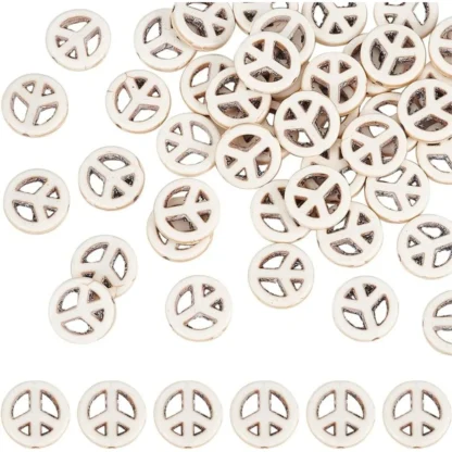 1 caja de 100 Uds. Cuentas sueltas turquesas, cuentas espaciadoras de signo de la paz, cuentas planas de 15mm, espaciador de la suerte suelto