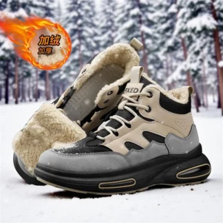 Nuevas botas de nieve planas con cordones y punta redonda para hombre, color bloqueado, suela gruesa, aumento de altura, para otoño e invierno
